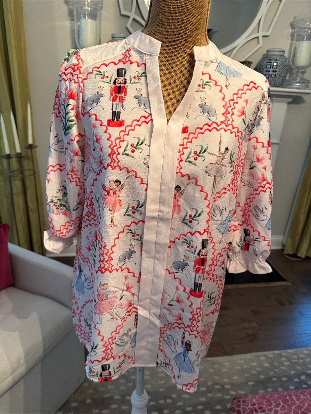 Cherry Betty Women’s White Nutcracker Print Tunic Jacket